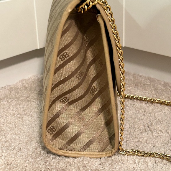 Balenciaga Monogram Fabric Vintage Shoulder Crossbody Flap Bag Beige Leather - Picture 11 of 11